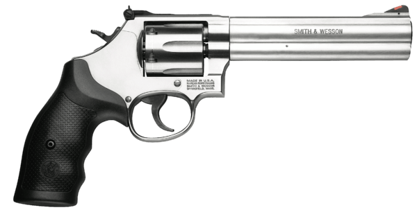 Smith & Wesson 164224 Model 686  357 Mag or 38 S&W Spl +P Stainless Steel 6 Barrel & 6rd Cylinder  Satin Stainless Steel L-Frame   Red Ramp Front/Adjustable White Outline Rear Sights Internal Lock”