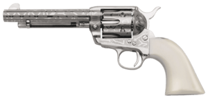 Taylors & Company 200060 1873 Cattle Brand 357 Mag Caliber with 5.50  Barrel  6rd Capacity Cylinder  Overall Nickel-Plated Engraved Finish Steel & Ivory Synthetic Grip”