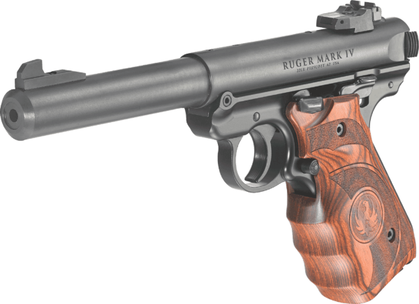 Ruger 40159 Mark IV Target 22 LR Caliber with 5.50″ Bull Barrel, 10+1 Capacity, Overall Blued Finish Steel & Finger Grooved Target Laminate Grip