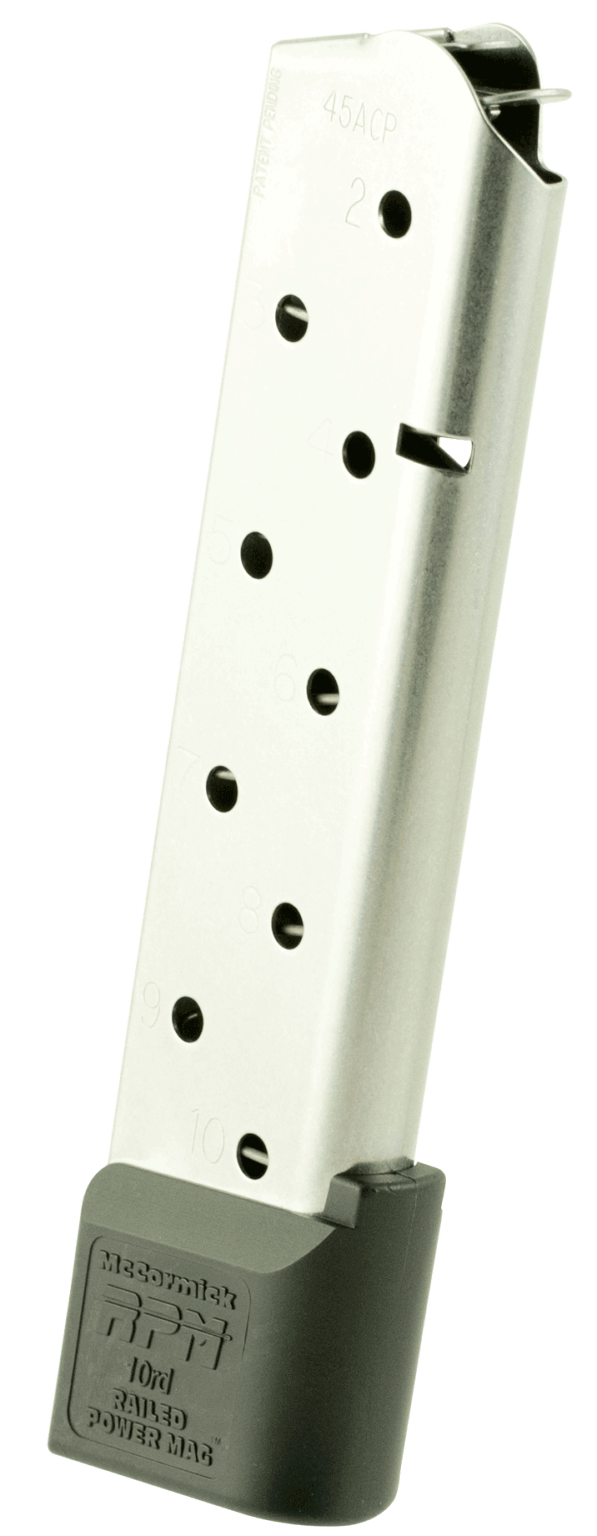 CMC Products 17130 Railed Power Mag Stainless Steel with Black Base Pad Detachable 8rd 45 ACP for 1911 Government