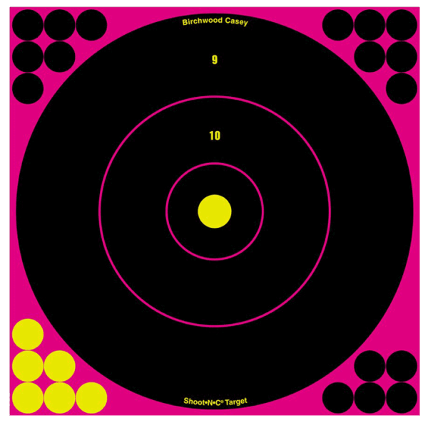 Birchwood Casey 34027 Shoot-N-C Reactive Target Black/Pink Self-Adhesive Paper Air Rifle/Rifle Pink 5 Targets Includes Pasters