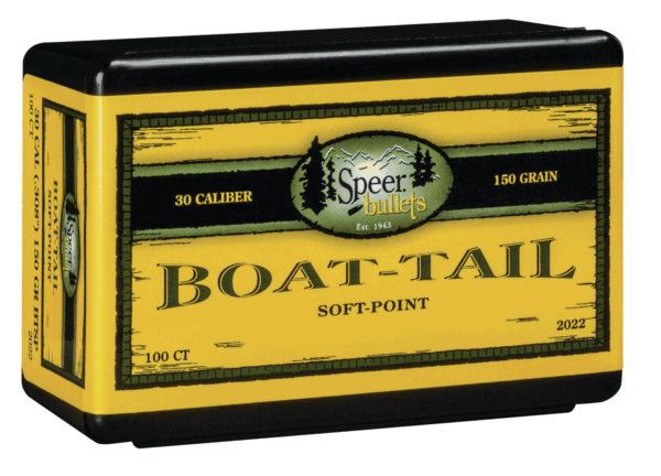 Speer Bullets 2022 Boat-Tail 30 Caliber .308 150 GR Jacketed Soft Point Boat Tail (JSPBT) 100 Box