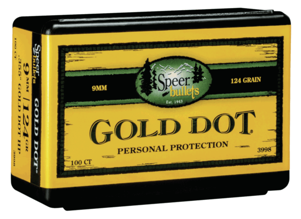 Speer Bullets 3998 Gold Dot Personal Protection 9mm .355 124 GR Hollow Point (HP) 100 Box