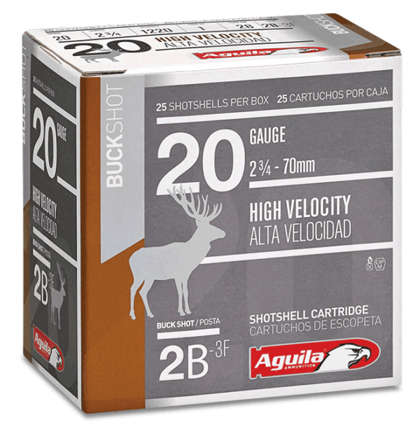 Aguila 1C2002BA Buckshot High Velocity 20 Gauge 2.75″ 1 oz 2 Buck Shot 25rd Box
