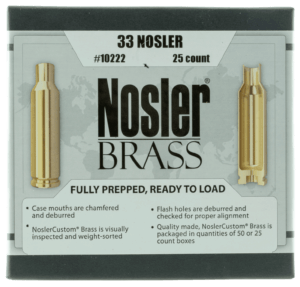 Nosler 10222 Premium Brass Unprimed Cases 33 Nosler Pistol Brass 25 Per Box