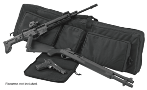 Bulldog BDT6043G BDT Tactical Double Rifle Case made of Nylon with Green Finish 3 Accessory Pockets  Deluxe Padded Backstraps Lockable Zippers & Padded Internal Divider 13 H x 43″ W x 4″ D Interior Dimensions”