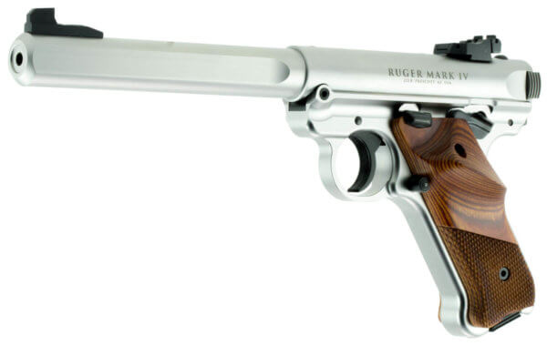Ruger 40112 Mark IV Competition 22 LR SAO 6.88″ 10+1 Checkered Laminate w/Thumbrest Grip Satin Stainless Slide