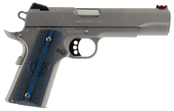 Colt Mfg O1072CCS 1911 Competition 9mm Luger 5″ 9+1 Overall Stainless Steel Finish Frame & Slide with Scalloped Blue Checkered G10 Grip National Match Barrel & 70 Series Firing System