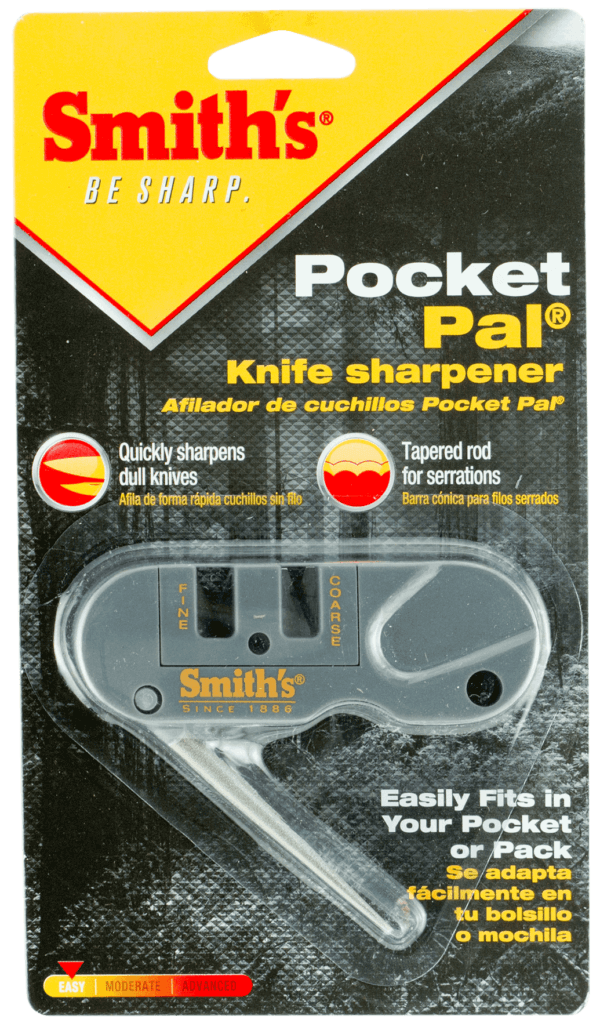 Smiths Products PP1 Pocket Pal Knife Sharpener Hand Held Fine Medium Coarse Carbide Ceramic Diamond Sharpener Plastic Handle Gray