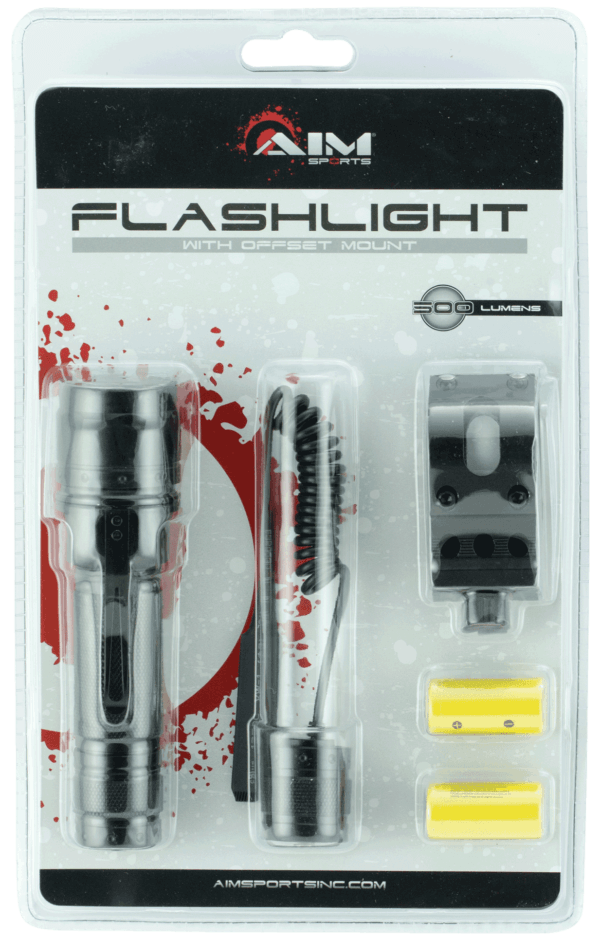 Aim Sports FHD500B Flashlight For Rifle/Handgun 500 Lumens Output White Cree LED Light Offset Weaver Style Mount Mount Black Anodized Aluminum