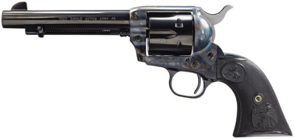 Colt Mfg P1850 Single Action Army Peacemaker 45 Colt (LC) Caliber with 5.50″ Blued Finish Barrel 6rd Capacity Blued Finish Cylinder Color Case Hardened Finish Steel Frame & Black Polymer Grip