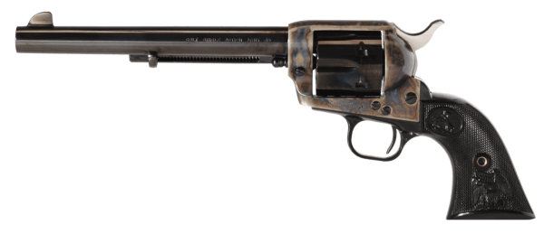 Colt Mfg P1870 Single Action Army Peacemaker 45 Colt (LC) Caliber with 7.50″ Blued Finish Barrel 6rd Capacity Blued Finish Cylinder Color Case Hardened Steel Frame & Black Polymer Grip