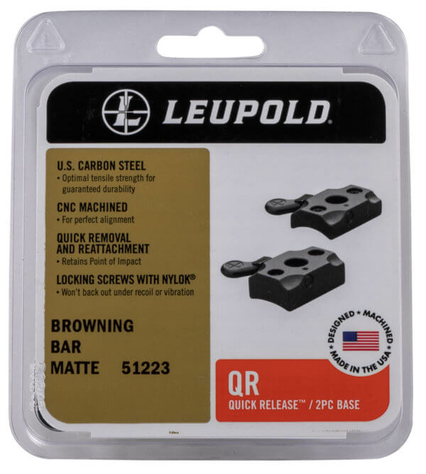 Leupold 51223 Quick Release Base Set Matte Black Steel Browning BAR Rifle 0 MOA