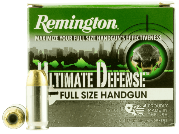 Remington Ammunition 28973 Ultimate Defense Full Size Handgun 45 ACP +P 185 gr Brass Jacket Hollow Point (BJHP) 20rd Box