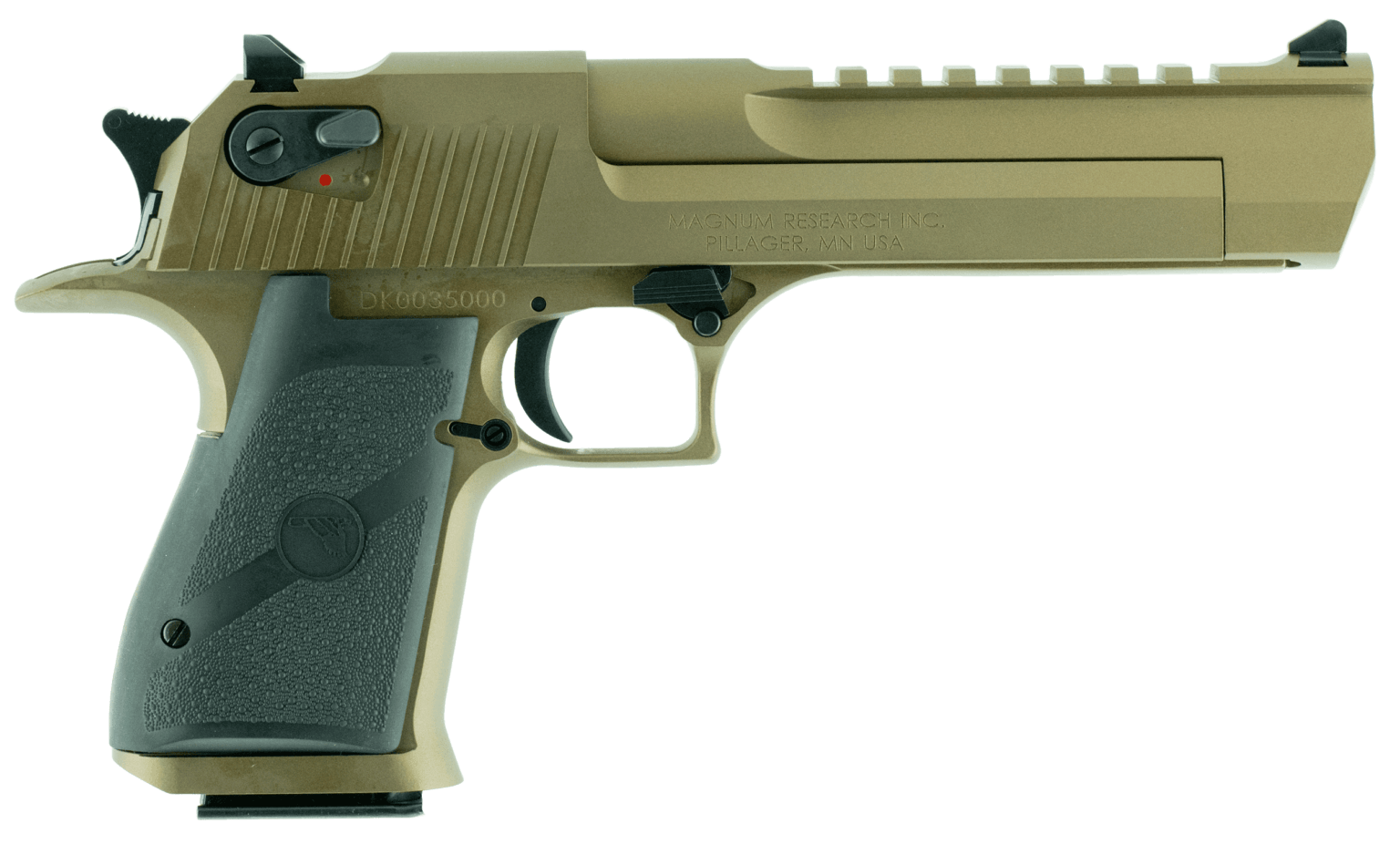 Magnum Research DE50BB Desert Eagle Mark XIX 50 AE 7+1  6″ Burnt Bronze Carbon  Steel w/Picatinny Rail Barrel  Burnt Bronze Cerakote Serrated Carbon Steel Slide & Frame w/Beavertail  Black Rubber Grip  Ambidextrous Safety  Right Hand
