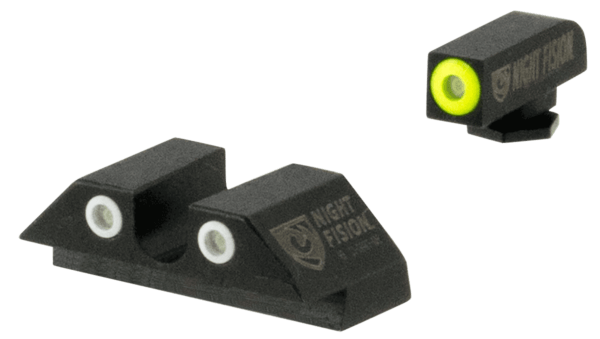 Night Fision GLK001007YGW Tritium Night Sights For Glock Black | Green Tritium Yellow Ring Front Sight Green Tritium White Ring Rear Sight