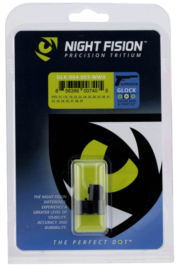 Night Fision GLK004003WGW Suppressor Height Sights For Glock Black | Green Tritium White Ring Front Sight Green Tritium White Ring Rear Sight