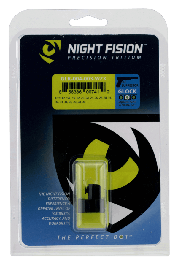 Night Fision GLK001007YGZ Tritium Night Sights For Glock Black | Green Tritium Yellow Ring Front Sight Green Tritium Black Ring Rear Sight