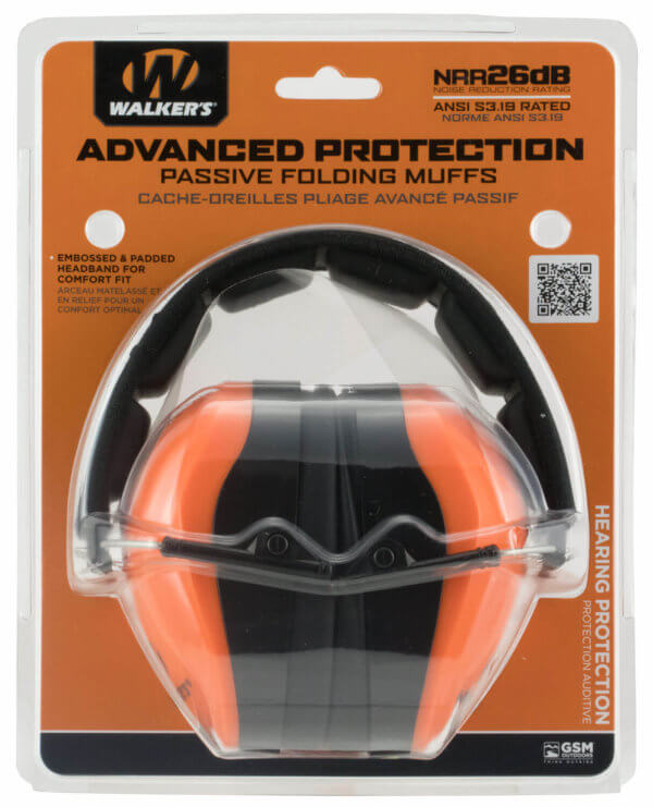 Walker’s GWPDCPMBO Advanced Protection Passive Muff Polymer 26 dB Over the Head Blaze Orange/Black Adult