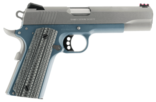 Colt Mfg O1070CCSBT Competition Government 45 ACP 8 1 5″ Stainless National Match Barrel  Stainless Steel Serrated Slide  Blue Titanium Cerakote Stainless Steel Frame w/Beavertail  Gray G10 Grip  Ambidextrous