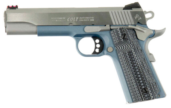 Colt Mfg O1072CCSBT 1911 Competition 9mm Luger Caliber with 5″ National Match Barrel 9+1 Capacity Blue Titanium Finish Frame Serrated Stainless Steel Slide Gray G10 Grip & 70 Series Firing System