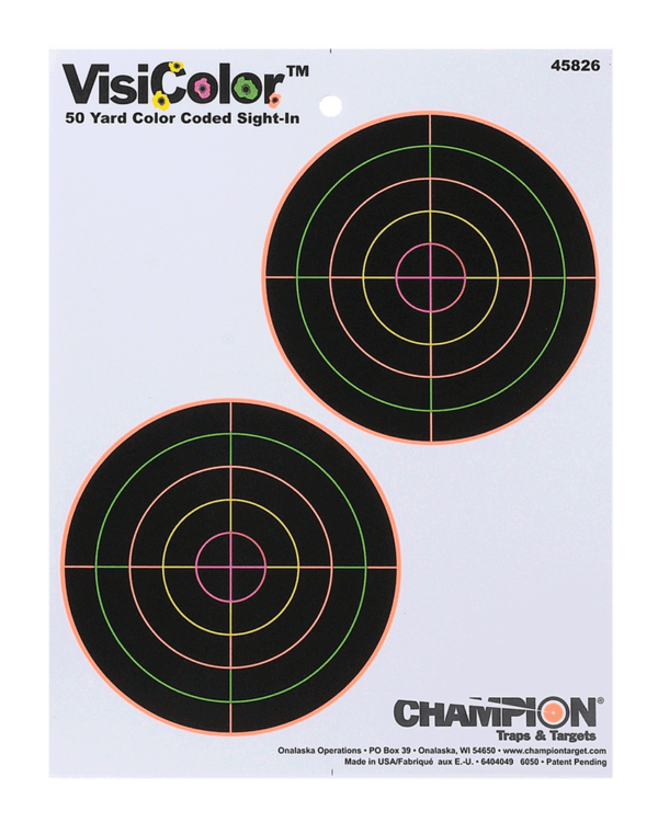 Champion Targets 45826 VisiColor 5″ Double Bullseye Paper Self-Adhesive 8.50″ x 11″ Multi-Color 10 Pk.