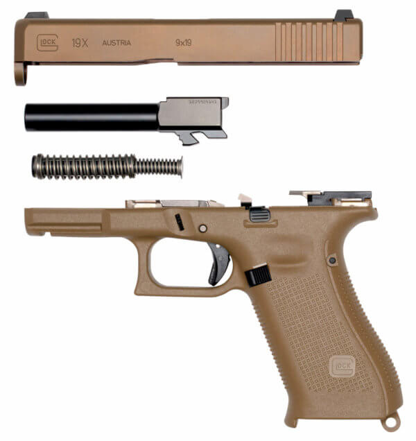 Glock PX1950703 G19X Compact 9mm Luger 17+1/19+1 4.02″ Black GMB Barrel, Coyote nPVD Serrated Slide, Coyote Brown Cerakote Polymer Frame w/Accessory Rail, Coyote Brown Textured Polymer Grip, Ambidextrous