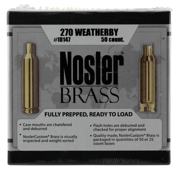 Nosler 10147 Premium Brass Unprimed Cases 270 Wthby Mag Rifle Brass 50 Per Box