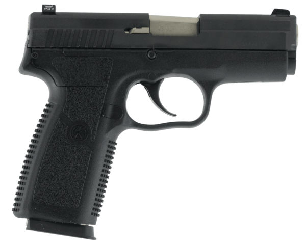 Kahr Arms KP4544N P *CA Compliant 45 ACP Caliber with 3.40″ Barrel 6+1 or 7+1 Capacity Black Finish Frame Serrated Matte Black Stainless Steel Slide Textured Polymer Grip & TruGlo Night Sights