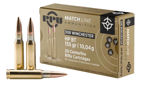 PPU PPM3081 Match Rifle 308 Win 155 gr Hollow Point Boat-Tail (HPBT) 20rd Box