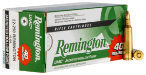 Remington Ammunition L22503B UMC 22-250 Rem 45 gr Jacketed Hollow Point (JHP) 40 Round Box