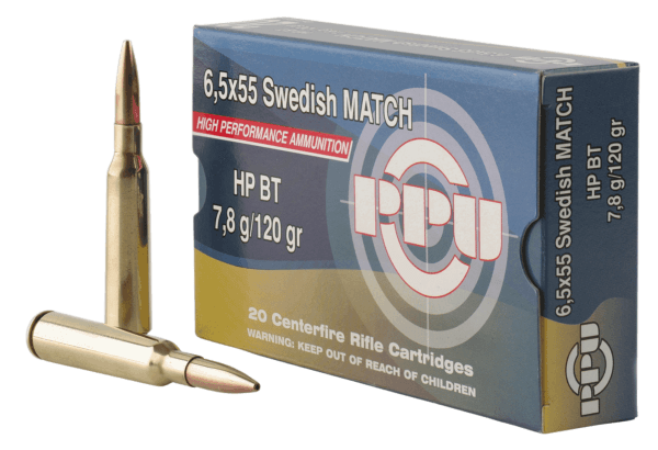 PPU PPM6 Match Rifle 6.5×55 Swedish 120 gr Hollow Point Boat-Tail (HPBT) 20rd Box