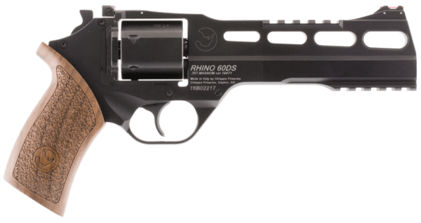 Chiappa Firearms 340221 Rhino 60DS 357 Mag Caliber with 6″ Black Anodized Finish Picatinny Rail/Vent Rib Barrel 6rd Capacity Blued Finish Cylinder Black Anodized Finish Aluminum Frame & Walnut Grip