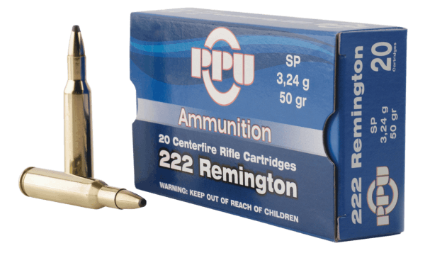 PPU PP222 Standard Rifle Rifle 222 Rem 50 gr Soft Point (SP) 20rd Box