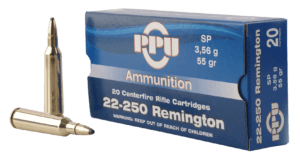 PPU PP22250 Standard Rifle 22-250 Remington 55 GR Soft Point (SP) 20rd Box