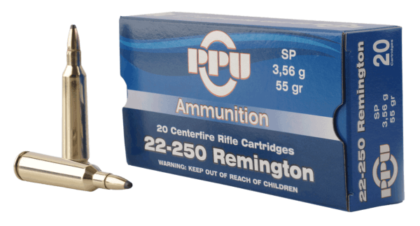 PPU PP22250 Standard Rifle Rifle 22-250 Rem 55 gr Soft Point (SP) 20rd Box