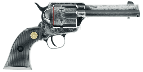 Chiappa Firearms 340089 SAA 1873 22 LR 6 Shot 4.75″ Antiqued Barrel Cylinder & Frame Black Plastic Grips