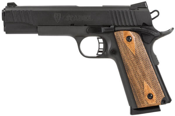 Citadel CIT45FSP M1911 Government 45 ACP 8+1 5″ Barrel Forged Steel Frame & Slide w/Extended Stop Black Cerakote Finish Series 70 Firing System Ambidextrous Safety Wood Grip Includes 2 Magazines