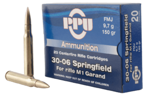 PPU PP3006G Standard Rifle 30-06 Springfield 150 gr Full Metal Jacket (FMJ) 20rd Box