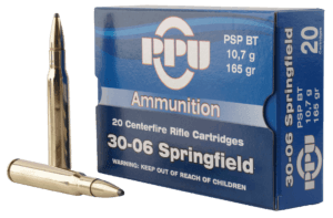 PPU PP30062 Standard Rifle 30-06 Springfield 165 gr Pointed Soft Point Boat-Tail (PSPBT) 20rd Box