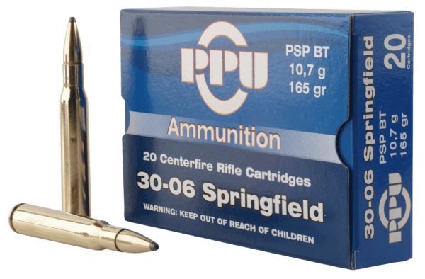 PPU PP30062 Standard Rifle 30-06 Springfield 165 gr Pointed Soft Point Boat-Tail (PSPBT) 20rd Box