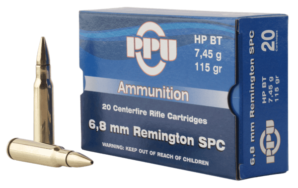 PPU PP68H Standard Rifle Rifle 6.8mm Rem SPC 115 gr Hollow Point Boat-Tail (HPBT) 20rd Box