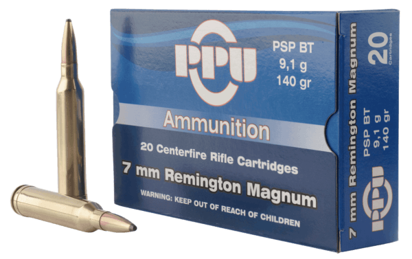 PPU PP7RM1 Standard Rifle Rifle 7mm Rem Mag 140 gr Pointed Soft Point Boat-Tail (PSPBT) 20rd Box