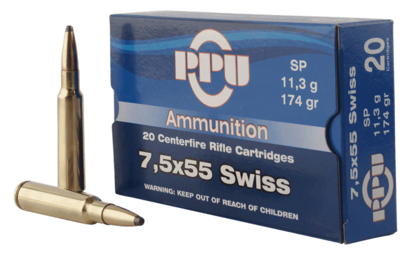 PPU PP7SS Metric Rifle Rifle 7.5x55mm Swiss 174 gr Soft Point (SP) 20rd Box