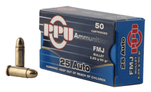PPU PPH25 Handgun Defense 25 ACP 50 gr Full Metal Jacket (FMJ) 50rd Box
