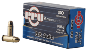 PPU PPH32AF Handgun Defense 32 ACP 71 gr Full Metal Jacket (FMJ) 50rd Box