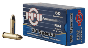 PPU PPH38SF Handgun Defense 38 Special 130 gr Full Metal Jacket (FMJ) 50rd Box