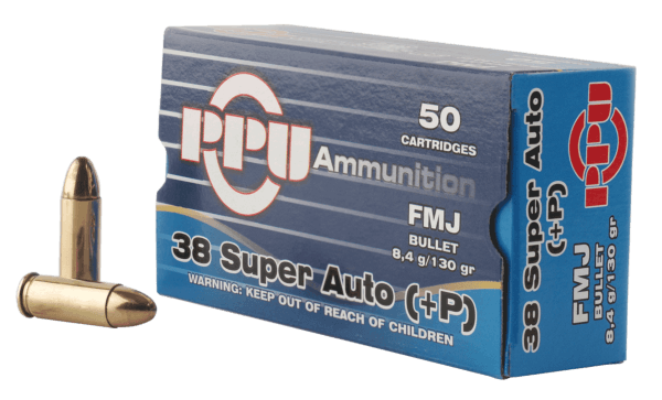 PPU PPH38SU Handgun 38 Super +P 130 gr Full Metal Jacket (FMJ) 50rd Box