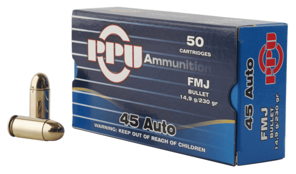 PPU PPH45F Handgun Defense 45 ACP 230 gr Full Metal Jacket (FMJ) 50rd Box