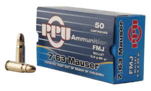 PPU PPH763 Handgun 7.63mm Mauser 85 gr Full Metal Jacket (FMJ) 50rd Box